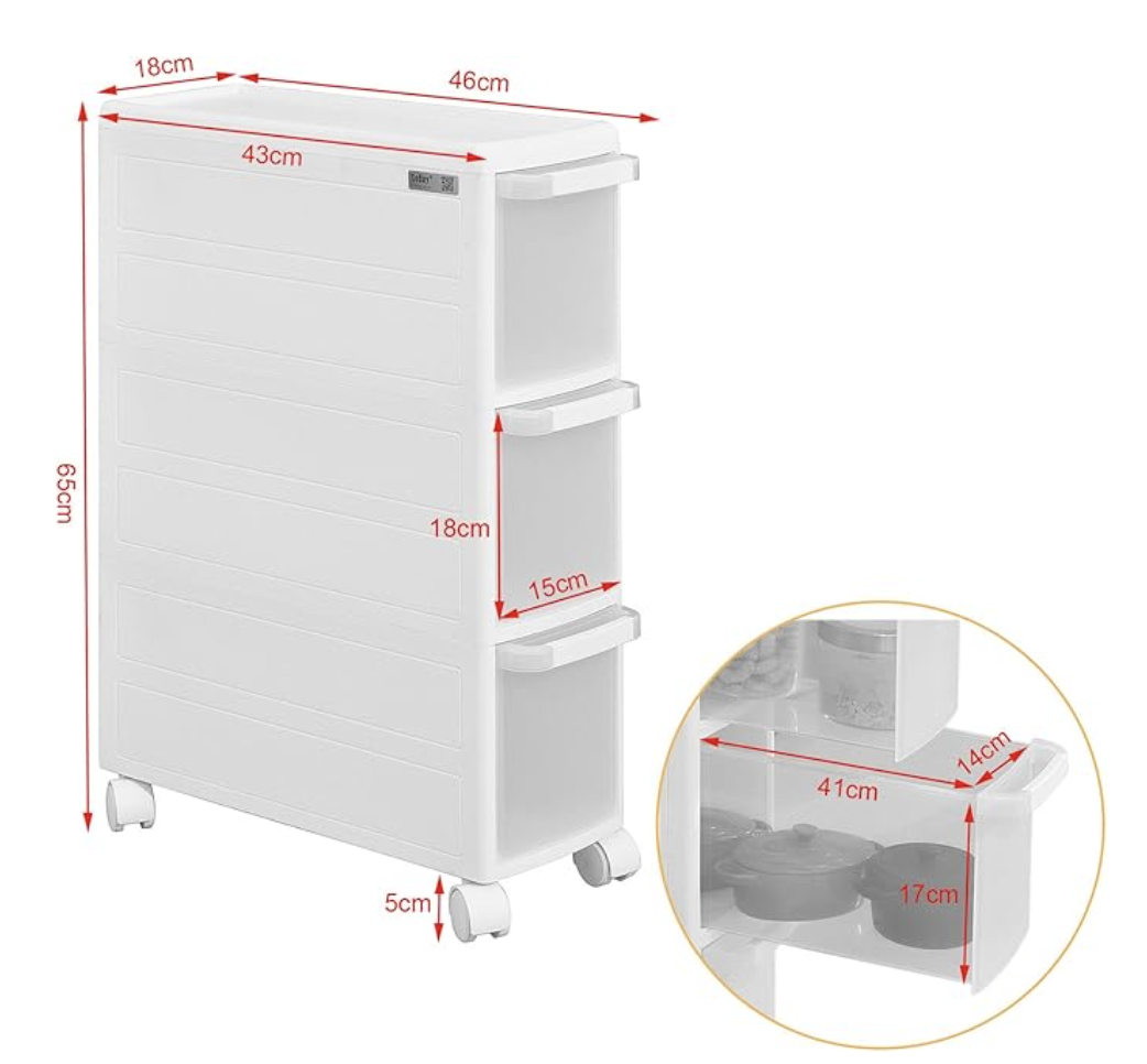 SoBuy Rollregal FRG41‑W‑34325 | 4 Schubladen, Weiß/Grau – mit Rollen | NEU OVP