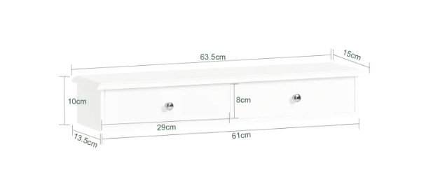 SoBuy Wandregal FRG43-W – Hängeregal mit 2 Schubladen, weiß, MDF, platzsparend für Flur, Bad oder Küche