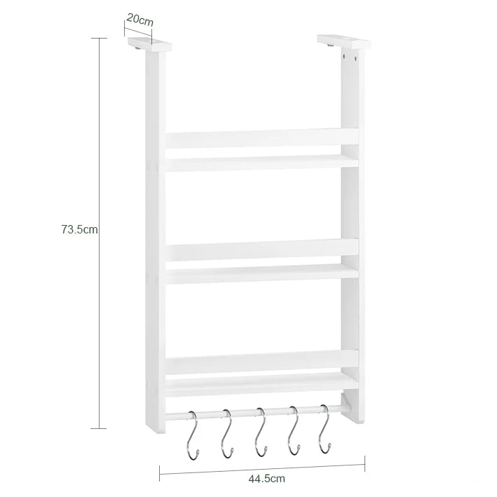 SoBuy FRG150-W – Hängeregal mit 4 Ablagen & 5 Haken, weiß, 73,5 cm hoch, ideal für Küche, Bad & Tür