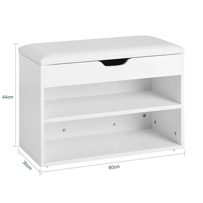 SoBuy FSR25‑W – Sitzbank & Schuhbank mit Stauraum, 2 Flip-Drawer Fächer, weiß, 60 × 30 × 44 cm